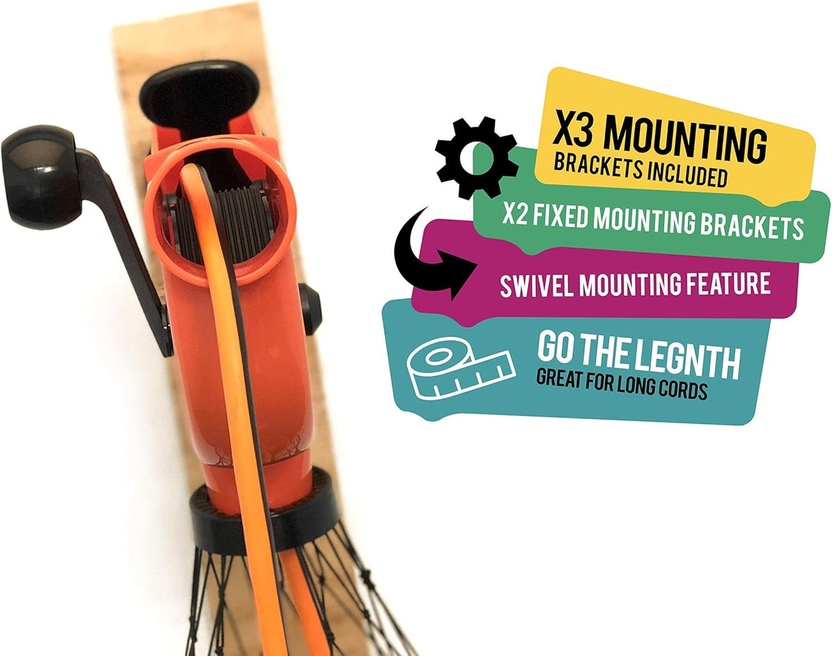 Extension Cord Winder Organizer, Transportable from Wall to Wall with 2 Fixed and 1 Swivel Wall Mount