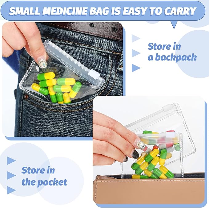 Nuanchu 24 Pieces Pill Pouches Bags Set Reusable Zippered Pill Baggies Clear Plastic Self Sealing Travel Medicine Organizer Storage with Slide Lock for Medicine and Small Items