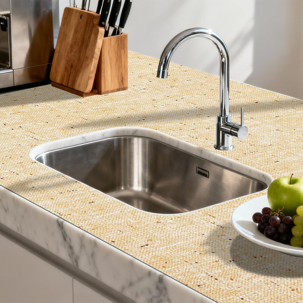 FIFTY FEET 12"x120" Non-Adhesive Shelf Liner for Kitchen Cabinets and Drawers, Washable Non-Slip PVC Cabinet Liner (Yellow)(1 Roll)