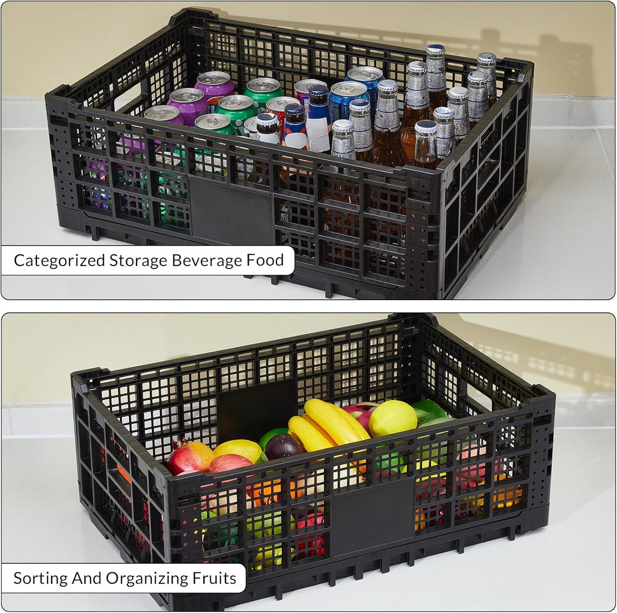 Collapsible Storage Bin Containe, 52 Liter Heavy Duty Transfer Box, 23.6" l x 15.7" w x 8.6" h Plastic Crate for Transit and Storage of Various Items
