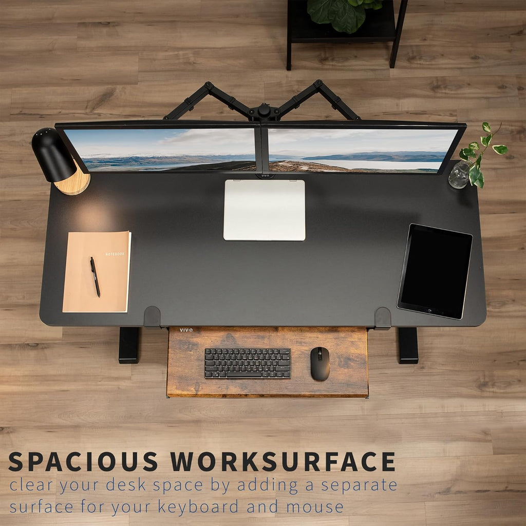 VIVO Large Clamp-on Computer Keyboard and Mouse Under Desk Slider Tray, 27 x 11 inch Pull Out Platform Drawer, Rustic Vintage Brown, MOUNT-KB05N
