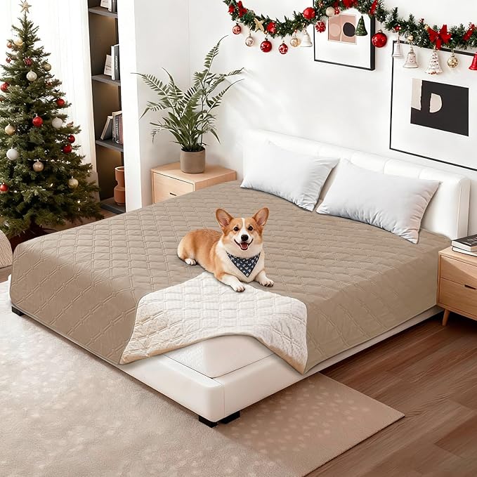 CYCMACO Waterproof Dog Bed Cover Pet Blanket, Soft Couch Cover for Dogs Washable, Non-Slip Dog Blanket Protect Furniture Couch Sofa Car for Puppy Large Dogs Cat (30x53 Inch, Khaki)