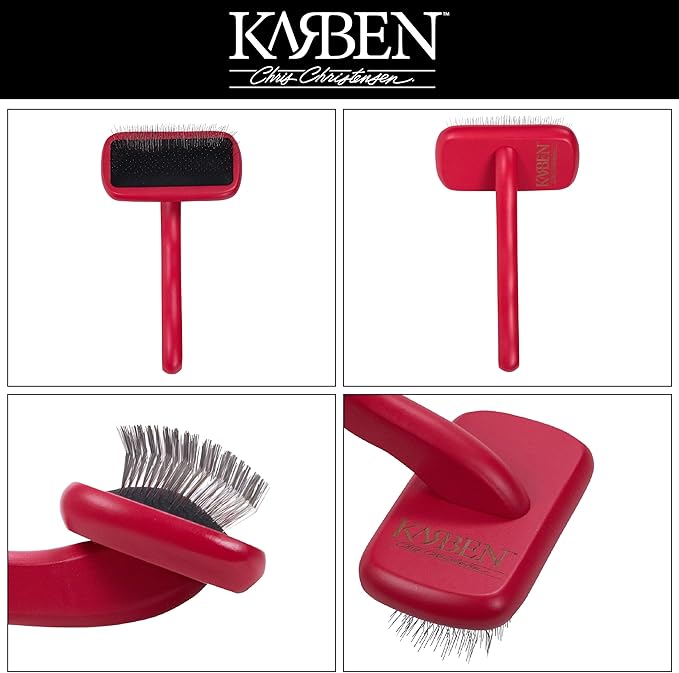 Chris Christensen Karben II Slicker Brush for Dogs, Groom Like a Professional, Ideal For All Coat Types, Remove Shedding Coat, Tangles and Dead Undercoat, 17 mm Stainless Steel Pins, Red, Small
