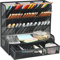 Marbrasse Mesh Pen Holder for Desk, Multi-Functional Pencil Organizer with Drawer, Desk Organizers and Accessories for Office Art Supplies (Large Black)