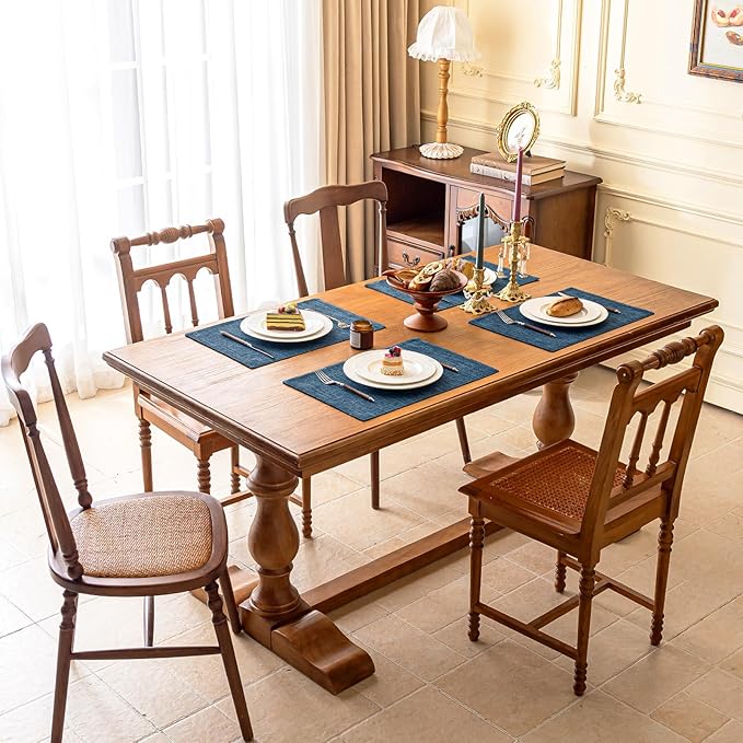 KXN Placemats Set of 6, Dual-Layer Thickened Faux Linen Table Mats, Heat Resistant & Wrinkle-Free, Machine Washable Cloth Place Mats for Kitchen Dining Indoor Outdoor (Navy Blue)