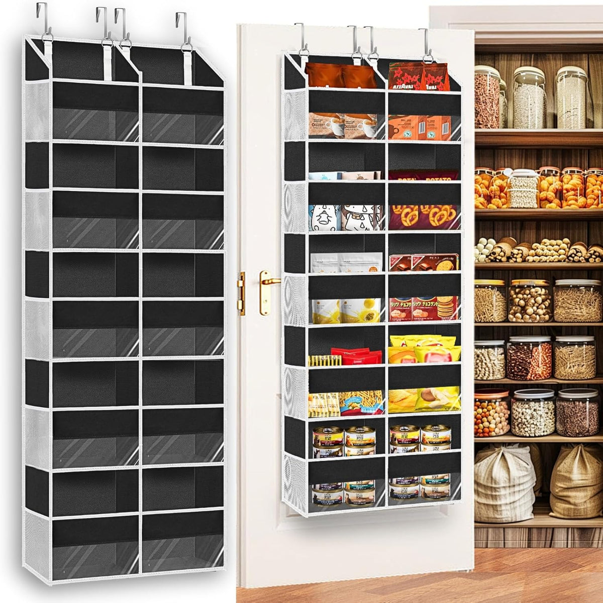 Over the Door Organizer 5 Tiers, Extra Large Behind Door Storage of 10 Compartments, 80 lbs Weight Capacity Hanging Storage Organizer with Clear Window Kids Toys, Shoes, Diapers, Room storage