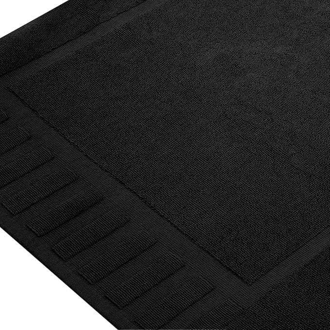 White Classic Luxury Bath Mat Floor Towel Set - Absorbent Cotton Hotel Spa Shower/Bathtub Mats [Not a Bathroom Rug] 22"x34" | 2 Pack | Black