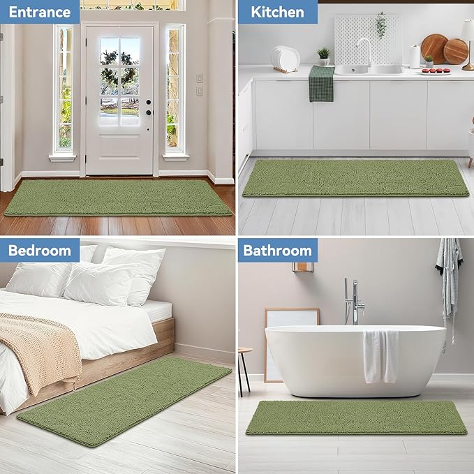 Bcoimo 70"×24" Absorbent Bath Mat, Non-Slip with Backing Chenille Bath Rug and Machine Washable Bathroom Mat Quick-Dry Design. Ideal for Bathroom and Tub Areas