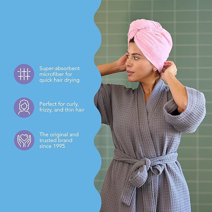 Turbie Twist 2-Pack Microfiber Hair Towel for Beauty, Travel, Gifting - Wrap Turban for Straight, Wavy & Curly Hair - Premium Personal Care - Deep Claret & Sea Pink