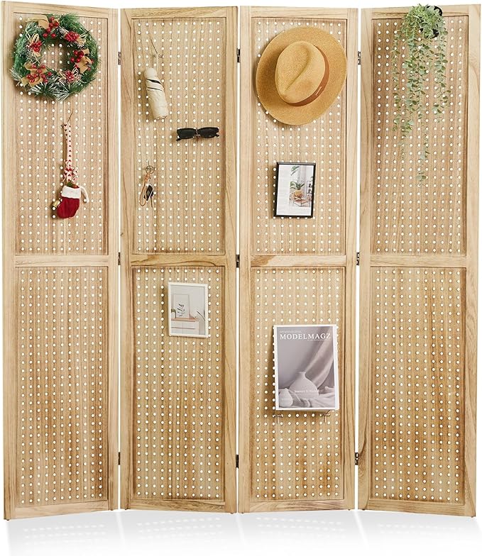 Pegboard Display, 5.6Ft Wooden Room Divider Folding Privacy Screens Portable