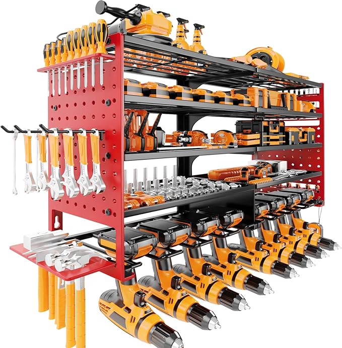 5 Layers Power Tool Organizer Wall Mount, Metal Cordless Tool Hanger Storage