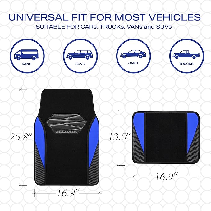 Skechers Car Floor Mats,Waterproof Universal Fit Car Mats,Faux Leather Car Floor Mats,Carbon Floor Mats for Cars with Anti-Slip Skechers Heel Pad Fit for SUV,Vans,Sedans,Trucks,Blue