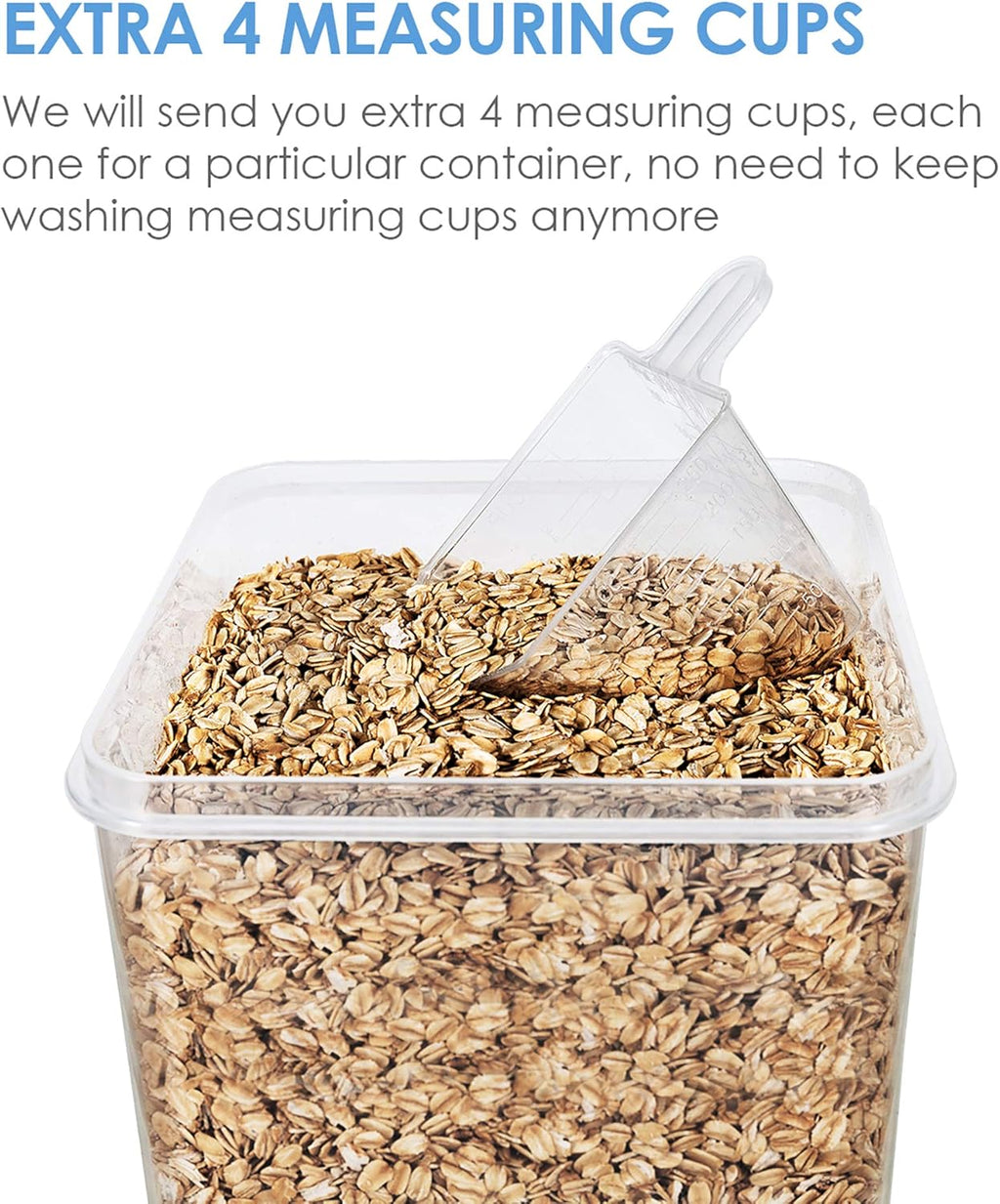 Vtopmart Food Storage Containers 2.5L / 84.5oz, 4 Pieces BPA Free Plastic Airtight Canister for Flour, Sugar, Baking Supplies, with 4 Measuring Cups and 24 Labels, Blue