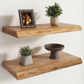 RICHFOCUS Live Edge Elm Floating Shelves - 24" W x 9.3" D Rustic Solid Wood Wall Shelves with Invisible Bracket, Wall-Mounted for Living Room, Bedroom, Kitchen Storage & Display, Set of 2, Natural