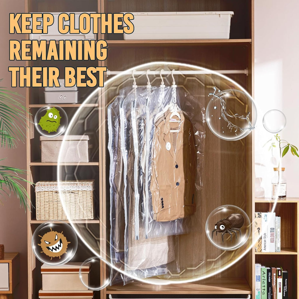 TAILI Hanging Vacuum Sealer Suction Space Saver Storage Bags for Clothes with Electric Air Pump And Rolling Slide Clip for Coats, Closet Organizers, 6 Long