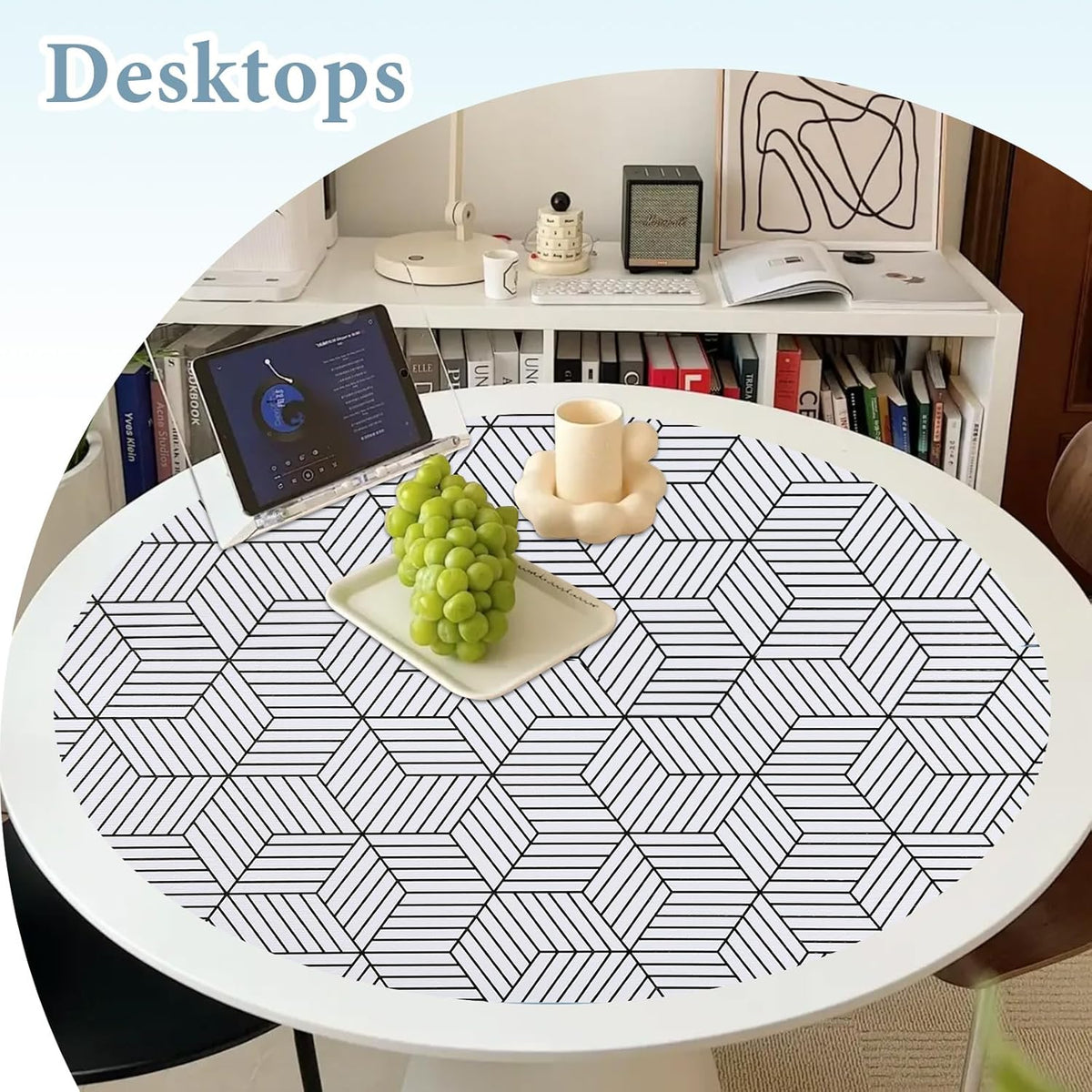 Shelf Liners for Kitchen Cabinets 12in x 20FT, Non Adhesive Cabinet Liner Strong Non-Slip Thickened Black White Geometric Drawer Liner, Easy to Clean for Shelf, Cabinet with Knife and Tape Measure