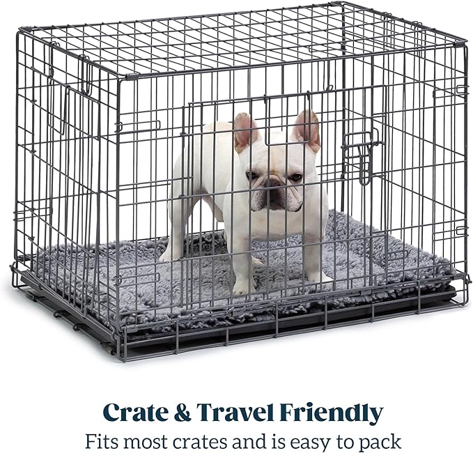 PELZIN Stoutwool Indestructible Dog Bed - Fluffy Chew Proof Dog Crate Pad - Tough Kennel Pad for Aggressive Chewers - Washable, Ideal for Medium Breeds & Fits 30-Inch Crate - 29"x18", Charcoal