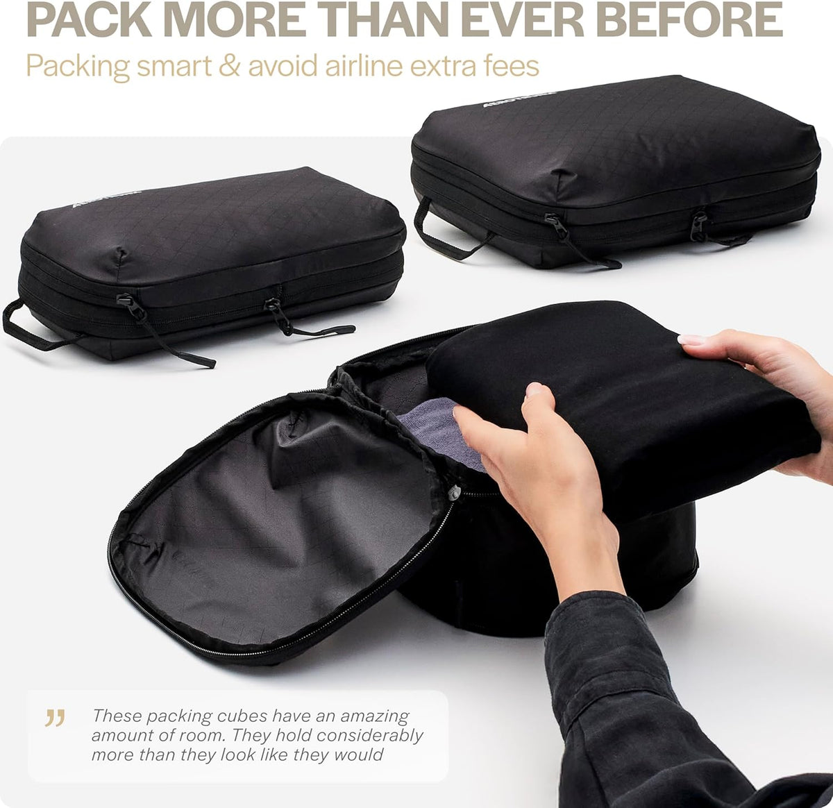 Aerotrunk Ultralight Compression Packing Cubes - Lightweight Travel Organizers for Suitcases and Luggage (3-Pack, Black)