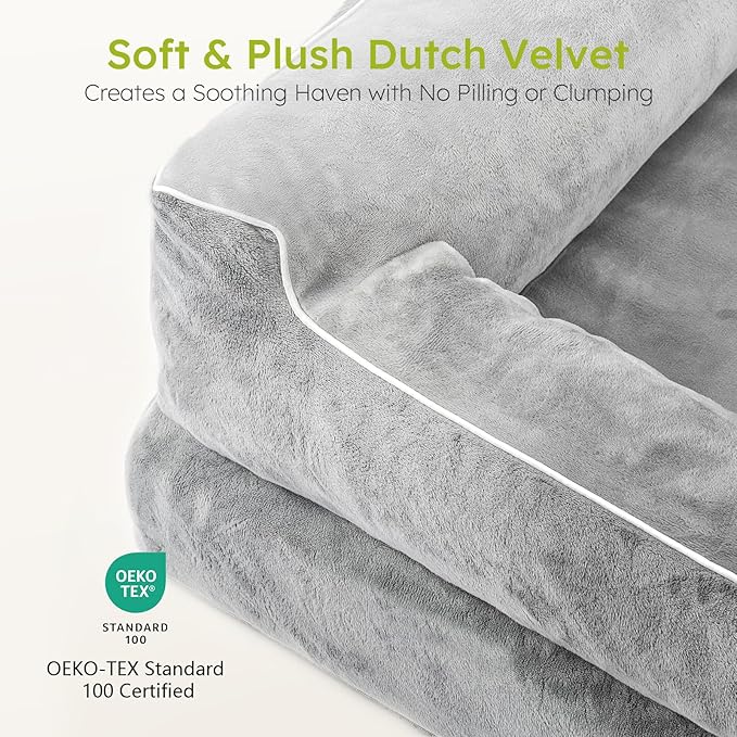 CWAWZ XXL Dog Beds for Extra Large Dogs, Giant Orthopedic Dog Sofa with Cooling Gel Memory Foam, Waterproof Pet Bed with Removable Washable Cover, 53" Pet Sofa Couch Dutch Velvet with Blanket Bone Toy