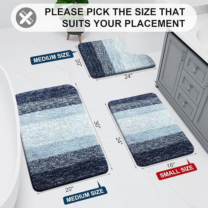Arotive Microfiber Bathroom Rugs, Shaggy Soft and Absorbent Bath Rug, Non-Slip, Thick Plush Machine Washable Dry Bath Mats for Bathroom, Tub and Shower, 54x24, Dark Blue, Rectangular