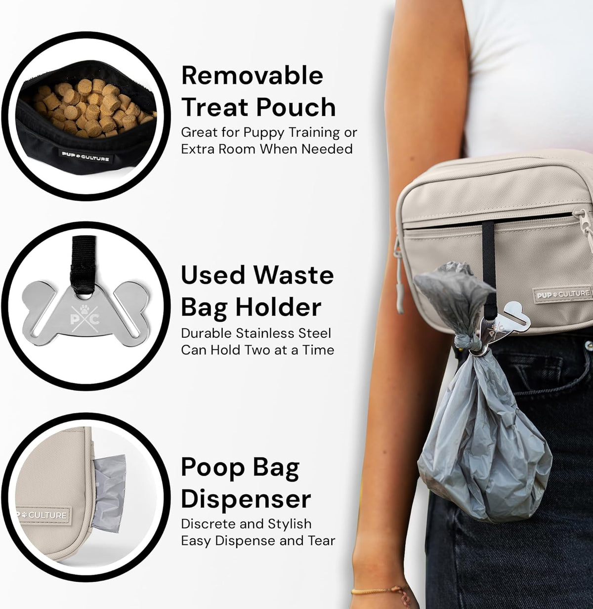 Pup Culture Dog Treat Pouch with Poop Bag Dispenser and Removable Treat Pouch | Cross Body Dog Walking Bag | The Perfect Puppy Training Tool and Even Better Gift