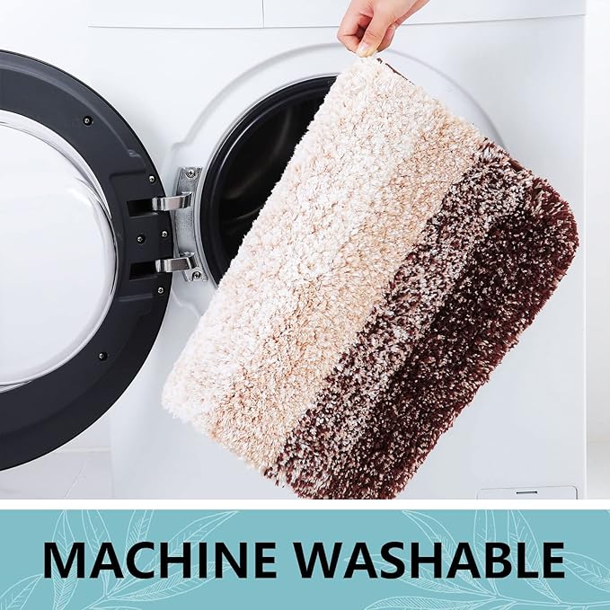 Arotive Microfiber Bathroom Rugs, Shaggy Soft and Absorbent Bath Rug, Non-Slip, Thick Plush Machine Washable Dry Bath Mats for Bathroom, Tub and Shower, 59x24, Brown, Rectangular