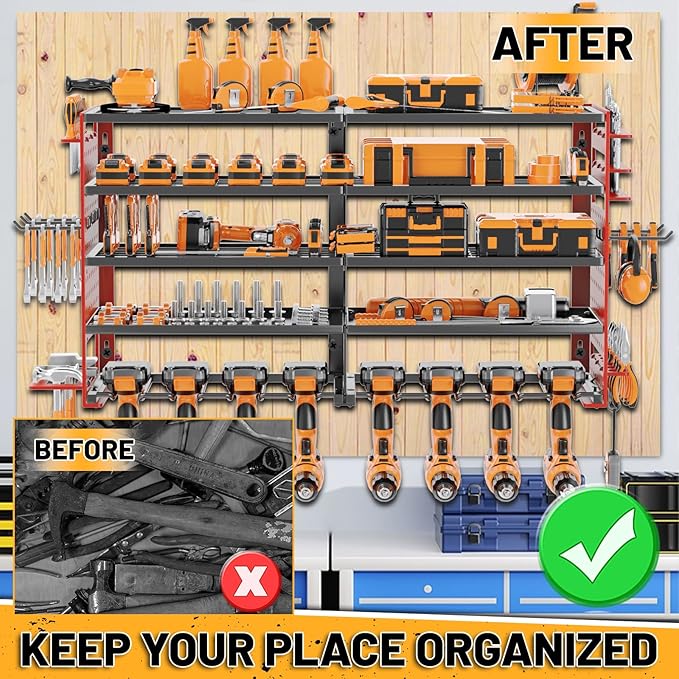 5 Layers Power Tool Organizer Wall Mount, Metal Cordless Tool Hanger Storage