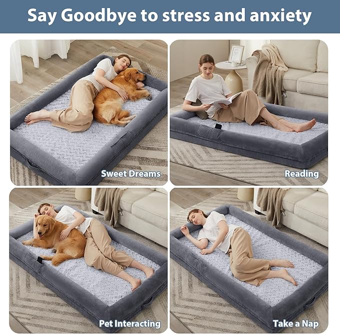 WNPETHOME Human Dog Bed for Adult, Washable Dog Couch with Removable Waterproof Cover, Orthopedic Large Pet Sofa Bed with Bolster Sides for Sleeping