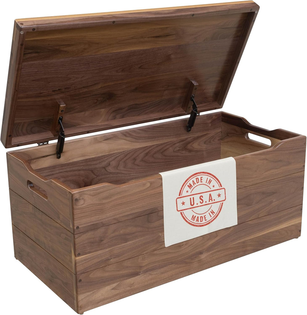 Amish Made Wooden Storage Chest Trunk Box with Lid and Handles for Bedroolanket, Clothes, Anti-Slam Hinges, Handmade, Rustic, Walnut Wood, Natural Stain, 30"