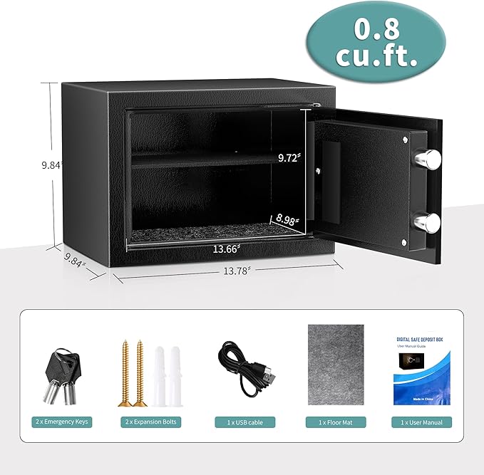 Safe, 0.8 Cubic Feet Safe Box, Anti-Theft Digital Security Lock Box