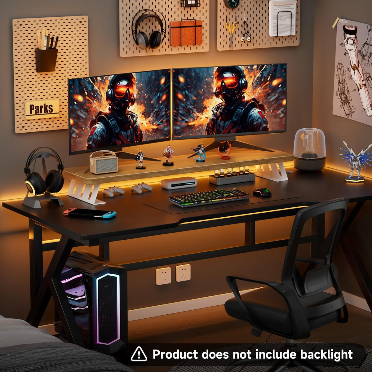 Dual Monitor Stand Riser, 39 Inch Large Wood Monitor Stands for 2 Monitors, Desk Monitor Riser for Computer/Laptop/Printer/TV, Stand Riser up to 220 lbs