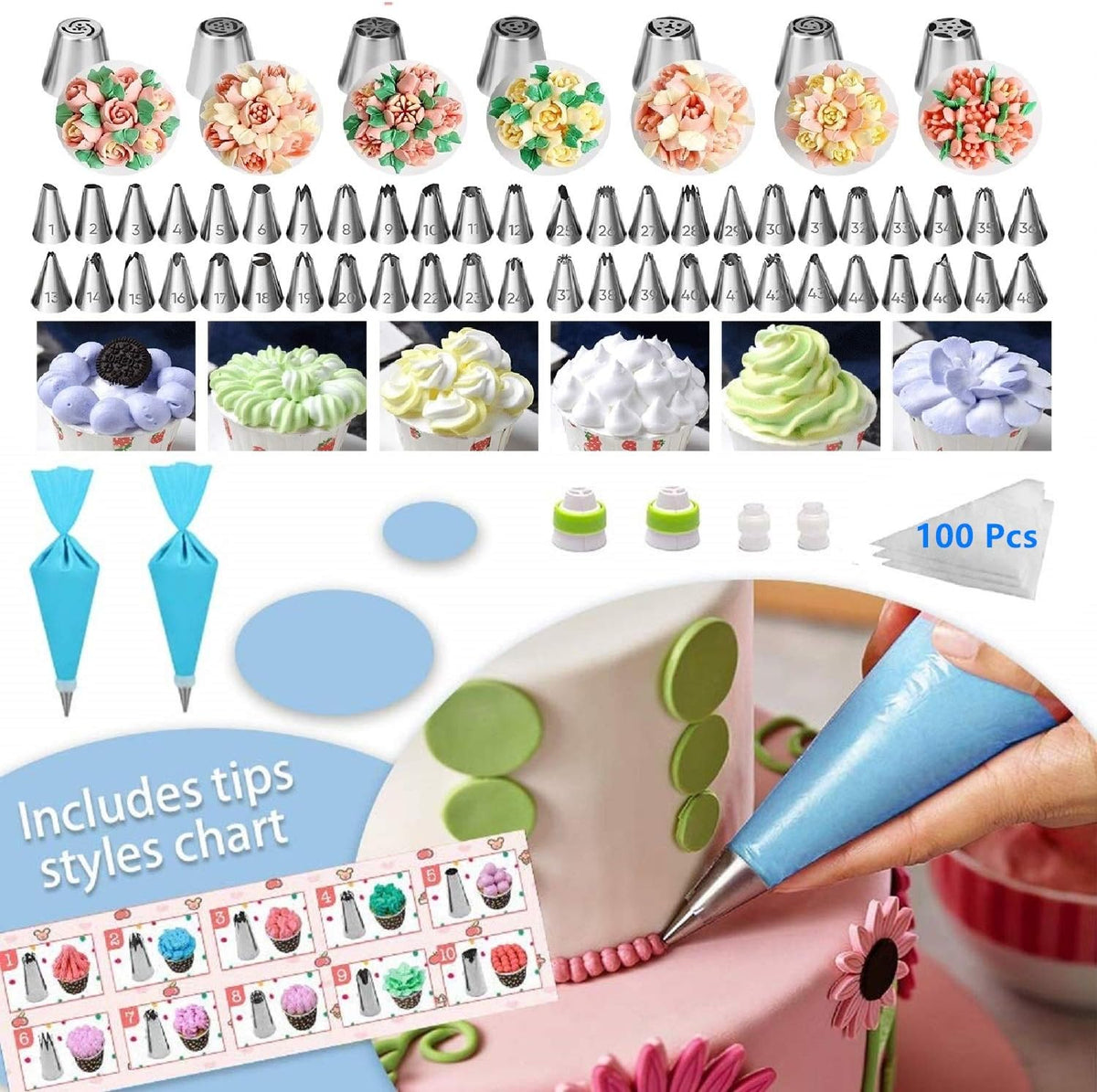 Cake Decorating Supplies,493 PCS Cake Decorating Kit 3 Packs Springform Cake Pans, Cake Rotating Turntable,48 Piping Icing Tips,7 Russian Nozzles, Baking Supplies,Cupcake Decorating Kit, Multicolor