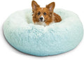 Best Friends by Sheri Original Calming Donut Dog and Cat Bed, Shag Faux Fur, Baby Blue, (30in x 30in) - Anxiety Relief for Pets Up to 45 lbs
