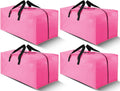 Cosy Family 4 Pack Heavy Duty Extra Large Moving Bags with Backpack Straps - Strong Handles & Zippers, Storage Totes For Space Saving, Fold Flat, Alternative to Moving Box, Pink