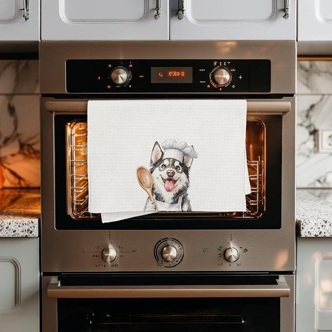 Funny Siberian Husky Chef Kitchen Towels, Gifts for Husky Lovers, Chef Gifts for Women Men, Funny Dog Decorative Dish Hand Tea Towels for Kitchen Bakery, 16x24 Inch