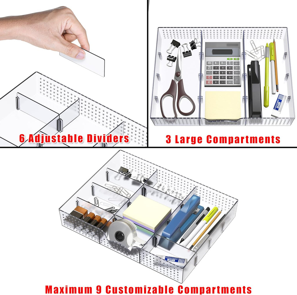 Simple Houseware Drawer Organizer Tray with 9 Adjustable Compartments, Clear