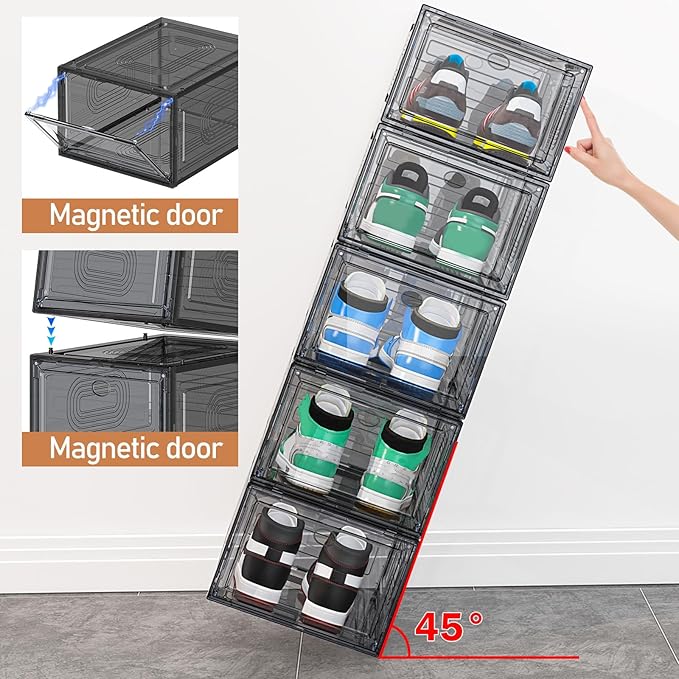 10 Pack Thicken Shoe Organizer Stackable, Upgraded Sturdy Shoe Storage Box