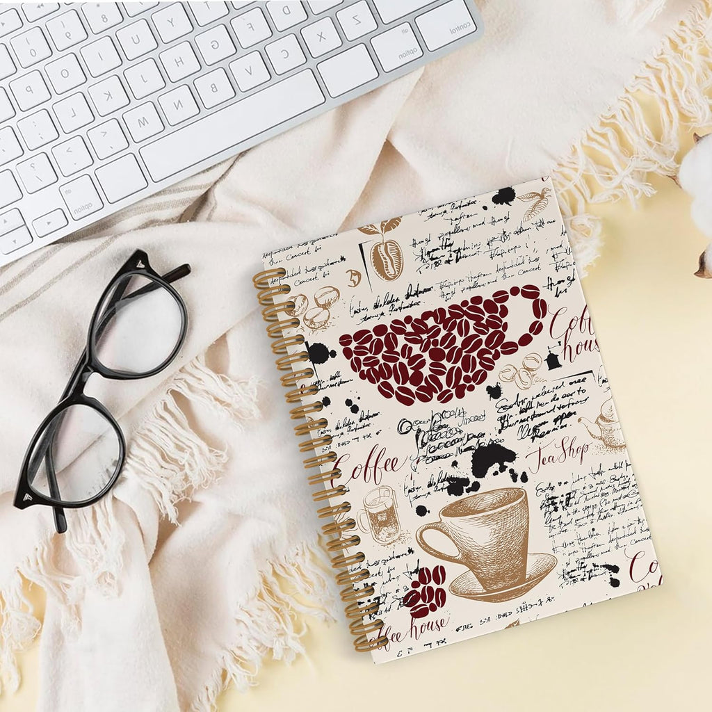 Coffee Spiral Notebook, Coffee Lover Gifts, Coffee Bean Notebook, Coffee Themed Journal Notebooks for School Work, Coffee House Office Supplies Gifts for Coffee Drinkers Women Men, 5.5x8.3Inch