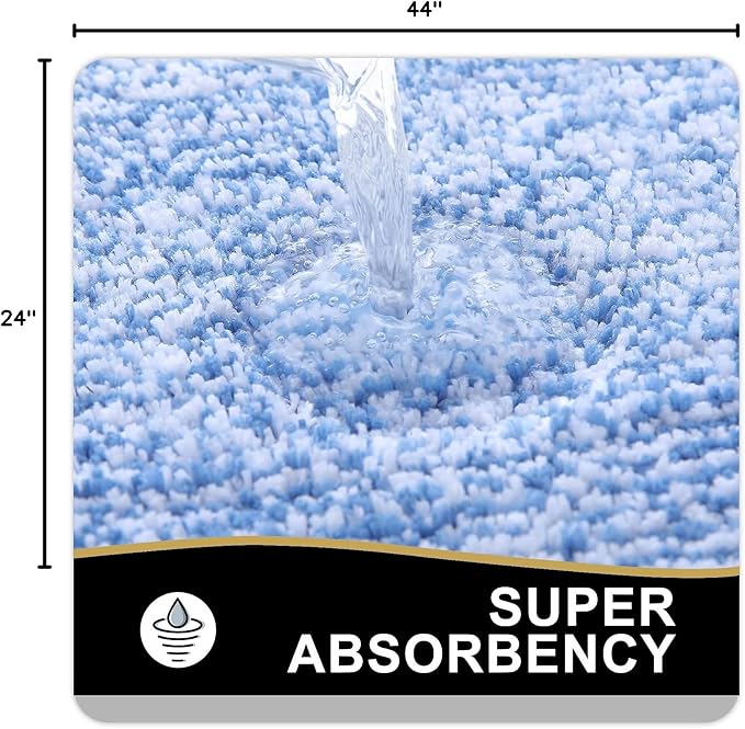 OLANLY Bathroom Rugs 44x24, Extra Soft and Absorbent Microfiber Bath Mat, Non-Slip, Machine Washable, Quick Dry Shaggy Bath Carpet, Suitable for Bathroom Floor, Tub, Shower (Runner, Blue)