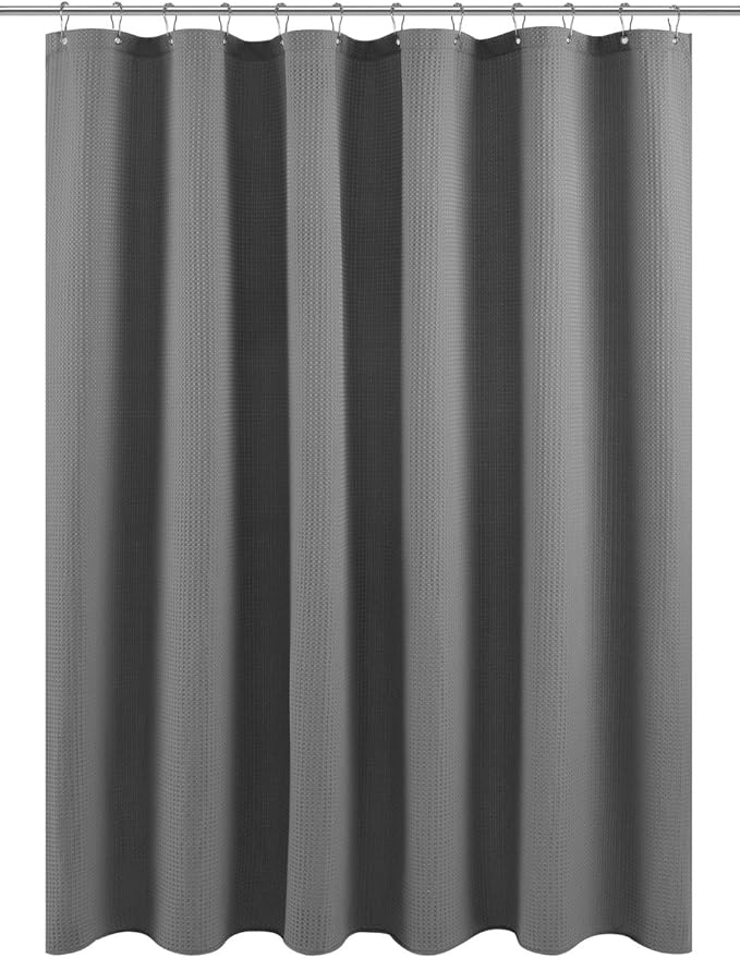 Waffle Weave Fabric Shower Curtain, Spa, Hotel Luxury, Gray Pique Pattern, 71 x 72 Inches Decorative Bathroom Curtain