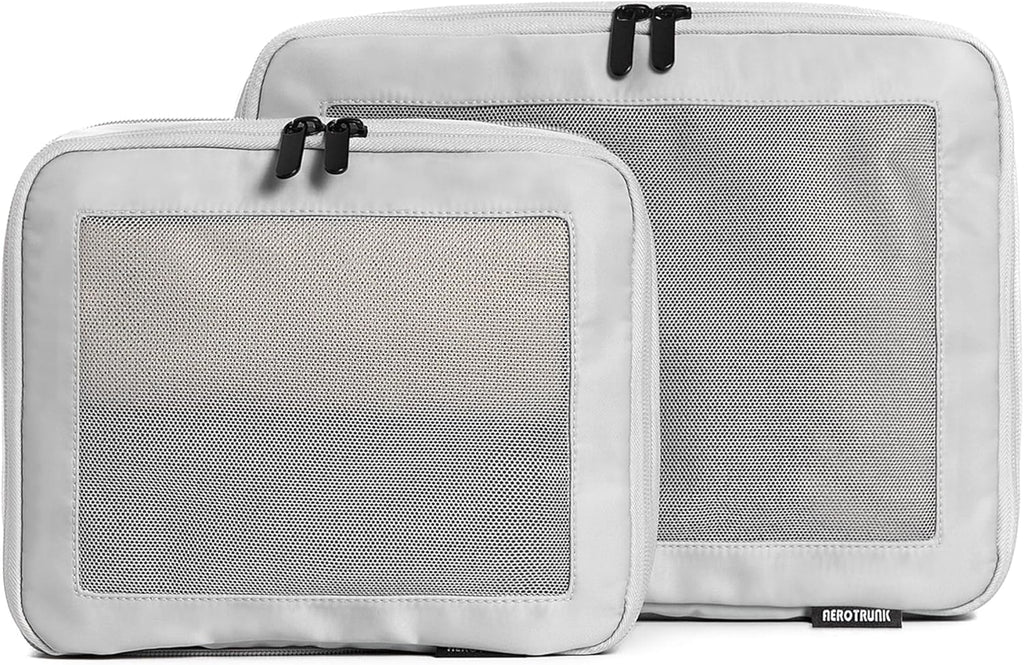 Aerotrunk Compression Packing Cubes for Travel - Luggage Organizer Bags - Double Zipper Packing Cubes for Suitcases (2-Pack, Light Grey)
