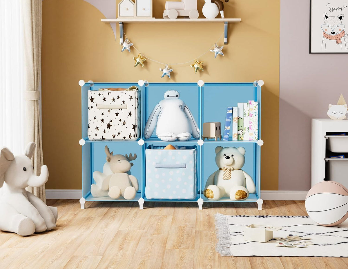 Portable Closet 6 Cube Closet Organizer and Storage Shelf Bookcase with Metal Hammer, Organizer Cabinet for Kids, Bedroom, Bathroom