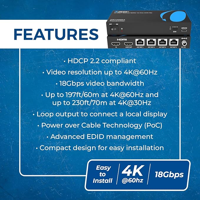 OREI 4K 1x4 HDMI Extender Splitter