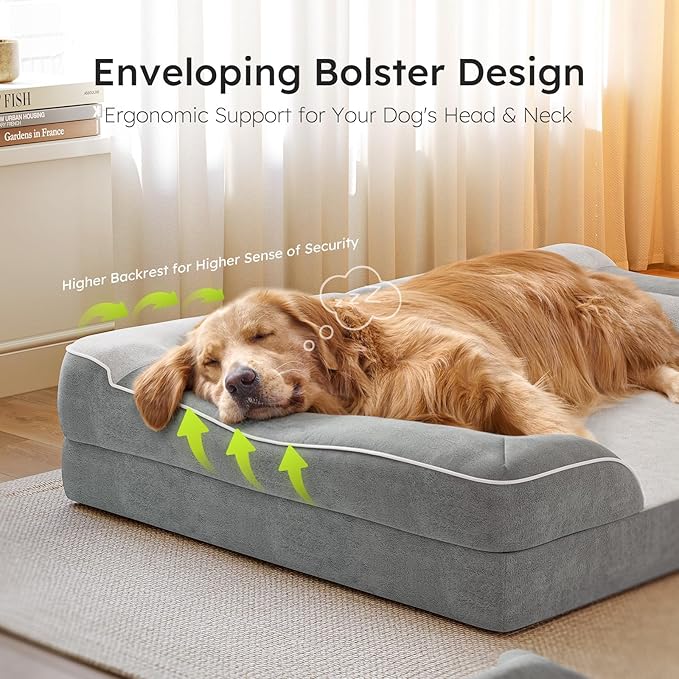 CWAWZ Jumbo Dog Bed for Extra Large Dogs, Orthopedic Dog Beds with Cooling Gel Memory Foam, Waterproof Pet Bed with Removable Washable Cover, 45" Pet Sofa Couch Dutch Velvet with Blanket Bone Toy