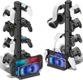 Headphone and Game Controller Desk Stand for PS5/ Xbox/ PS4 Controller, 4 Tiers Headset Hanger with Organizer for Switch 2/1/PS Portal Game Console, Multiple Controller Storage Dispay Rack- 8 Hooks