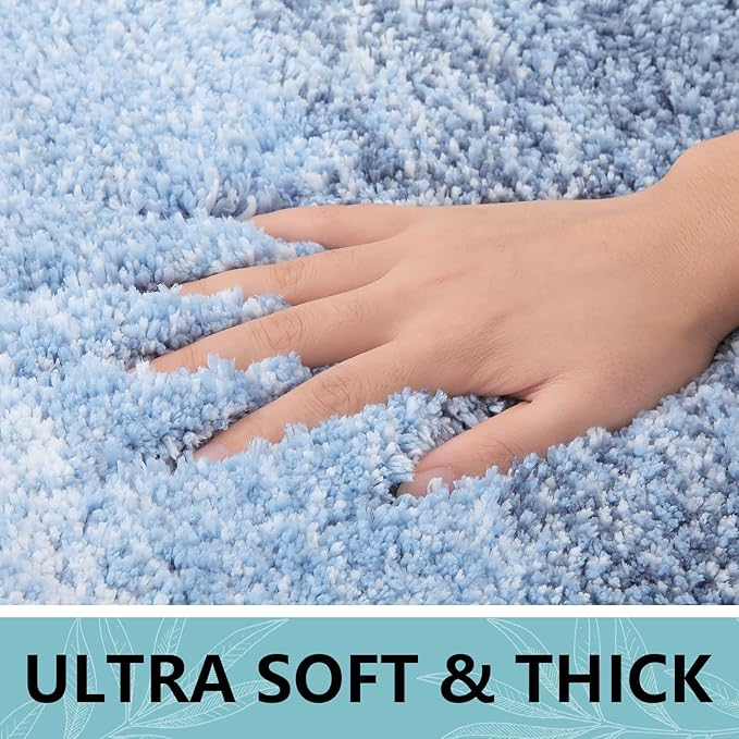 Arotive Microfiber Bathroom Rugs, Shaggy Soft and Absorbent Bath Rug, Non-Slip, Thick Plush Machine Washable Dry Bath Mats for Bathroom, Tub and Shower, 59x24, Light Blue, Rectangular
