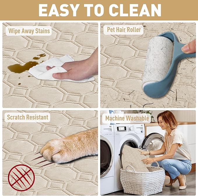 ZNSAYOTX Ultimate Cozy Blankets (52"x82") 100% Waterproof Bed Mat Blanket for Dog Pets, Couch Sofa Protector with Non-Slip Back Washable Durable, Pee Scratch Proof Easy to Clean (Beige)