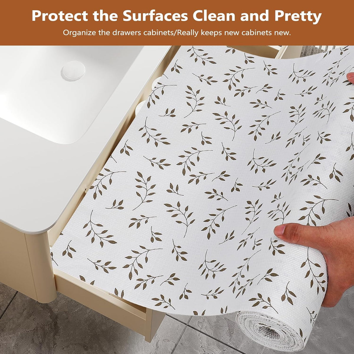 Shelf Drawer Liner for Kitchen Cabinets Non Adhesive, Slip Resistant Strong Grip Thickened Cabinet Liners for Shelves Non Slip Shelving Paper for Cupboard, Dresser, Pantry (Leaves, 11.8" x 20 FT)