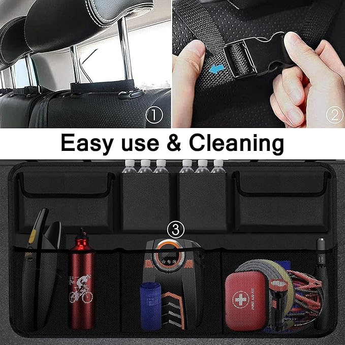 Car Trunk Organizer and Storage, Backseat Hanging Organizer for SUV, Truck, MPV,Van Collapsible Cargo Storage Bag with 7 Pockets, Car Interior Accessories for Men and Women