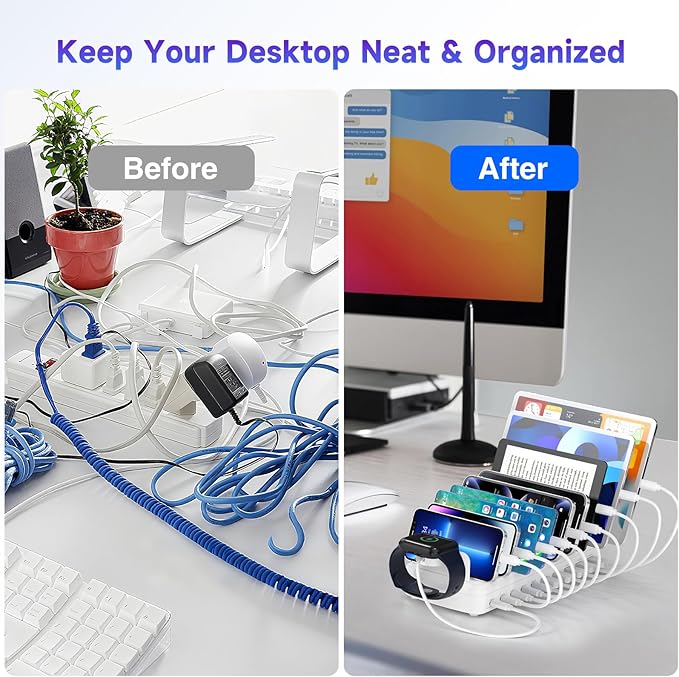 285W Charging Station for Multiple Devices, 10 Ports Fast Multi-Device Charger